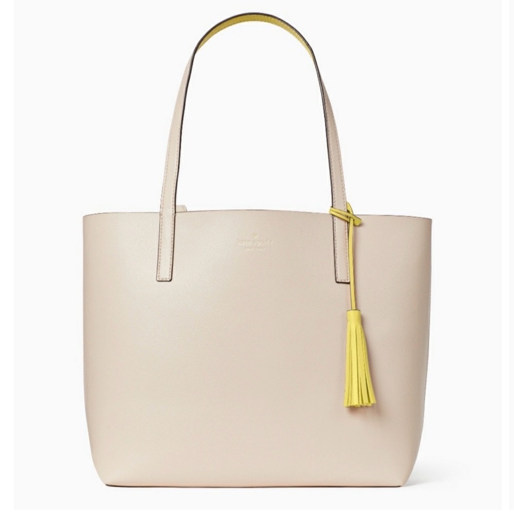 Kate Spade Vibrant Yellow/Blush Reversible Tote with Tassel